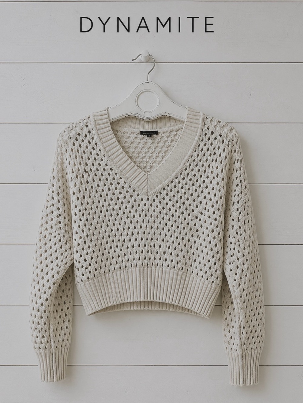 DYNAMITE Cream Open Knit V-Neck Sweater – Size XS